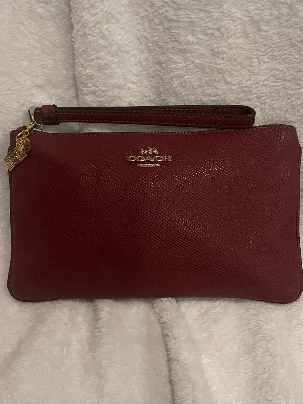 Coach Burgundy Leather Wristlet Clutch with Gold Hardware EUC